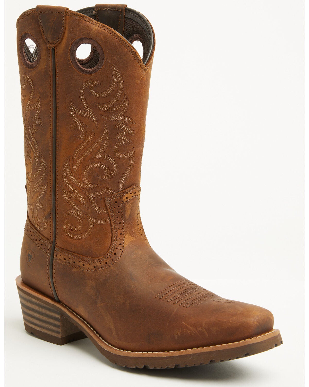 Ariat Men's Hybrid Roughstock Distressed Performance Western Boots - Square Toe, Brown, hi-res