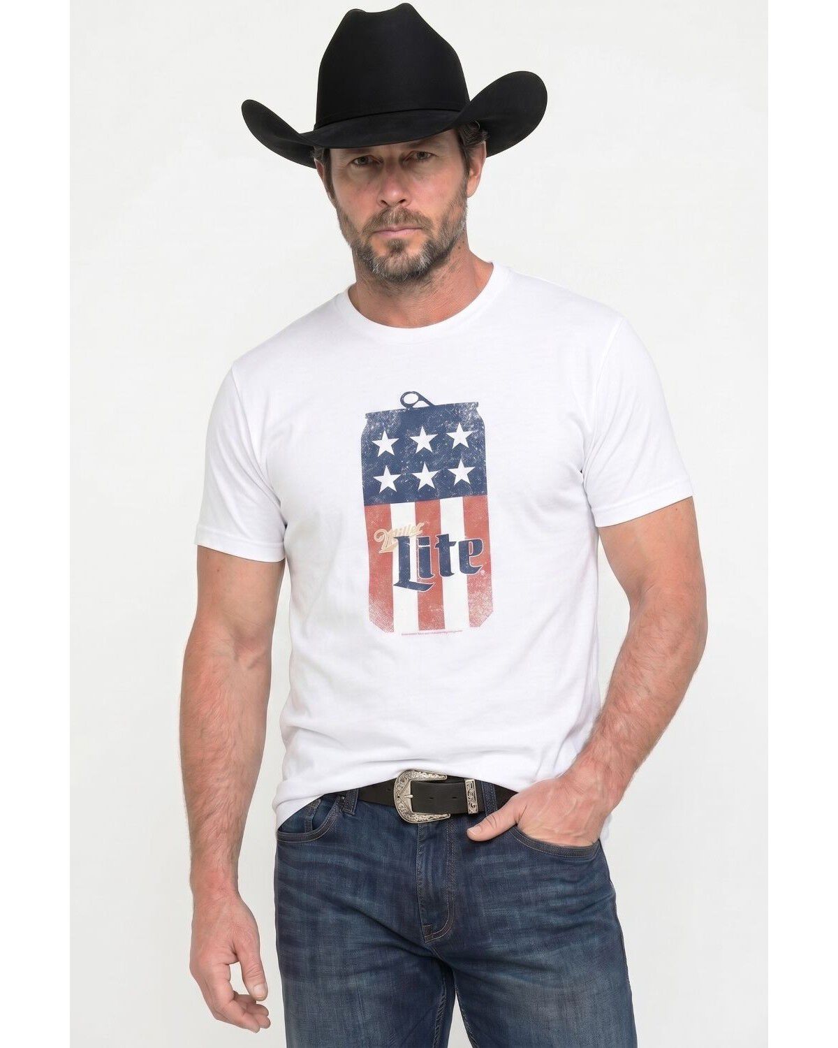 Image #1 - Miller Men's Logo American Flag Short Sleeve T-Shirt, White, hi-res