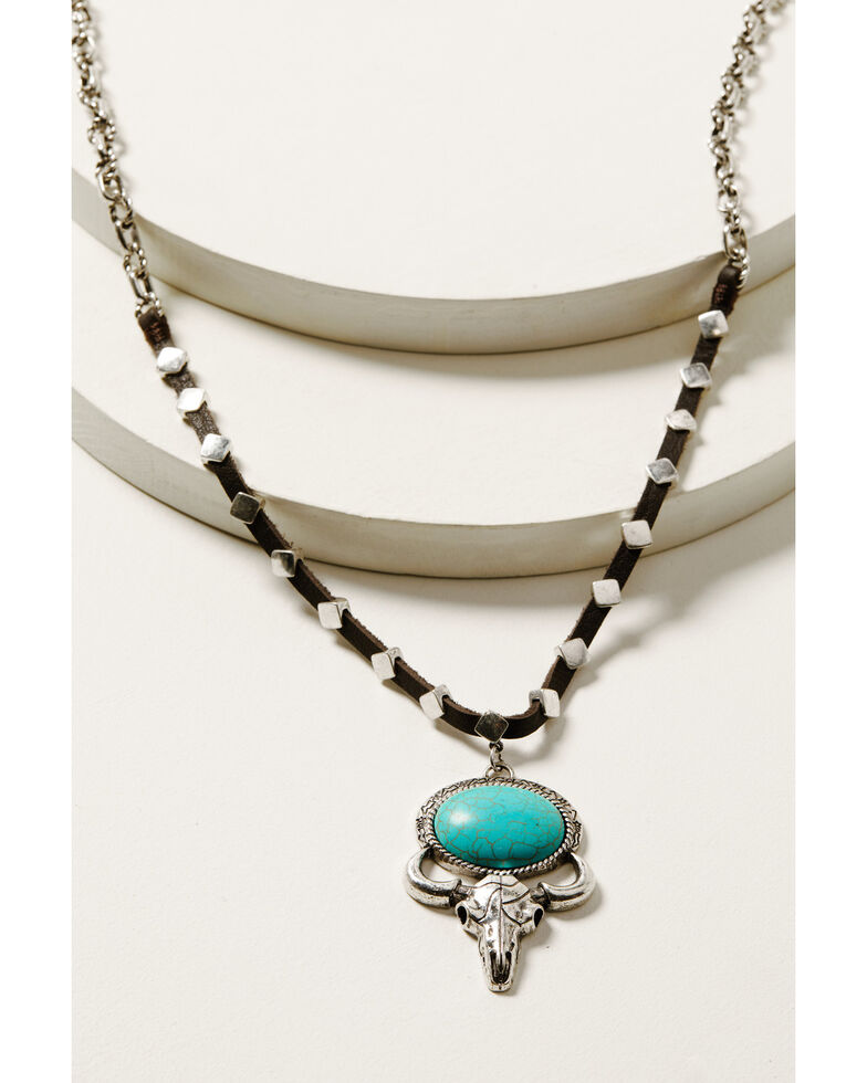 Idyllwind Women's Lavergne Turquoise Stone Bull Head Necklace, Silver, hi-res