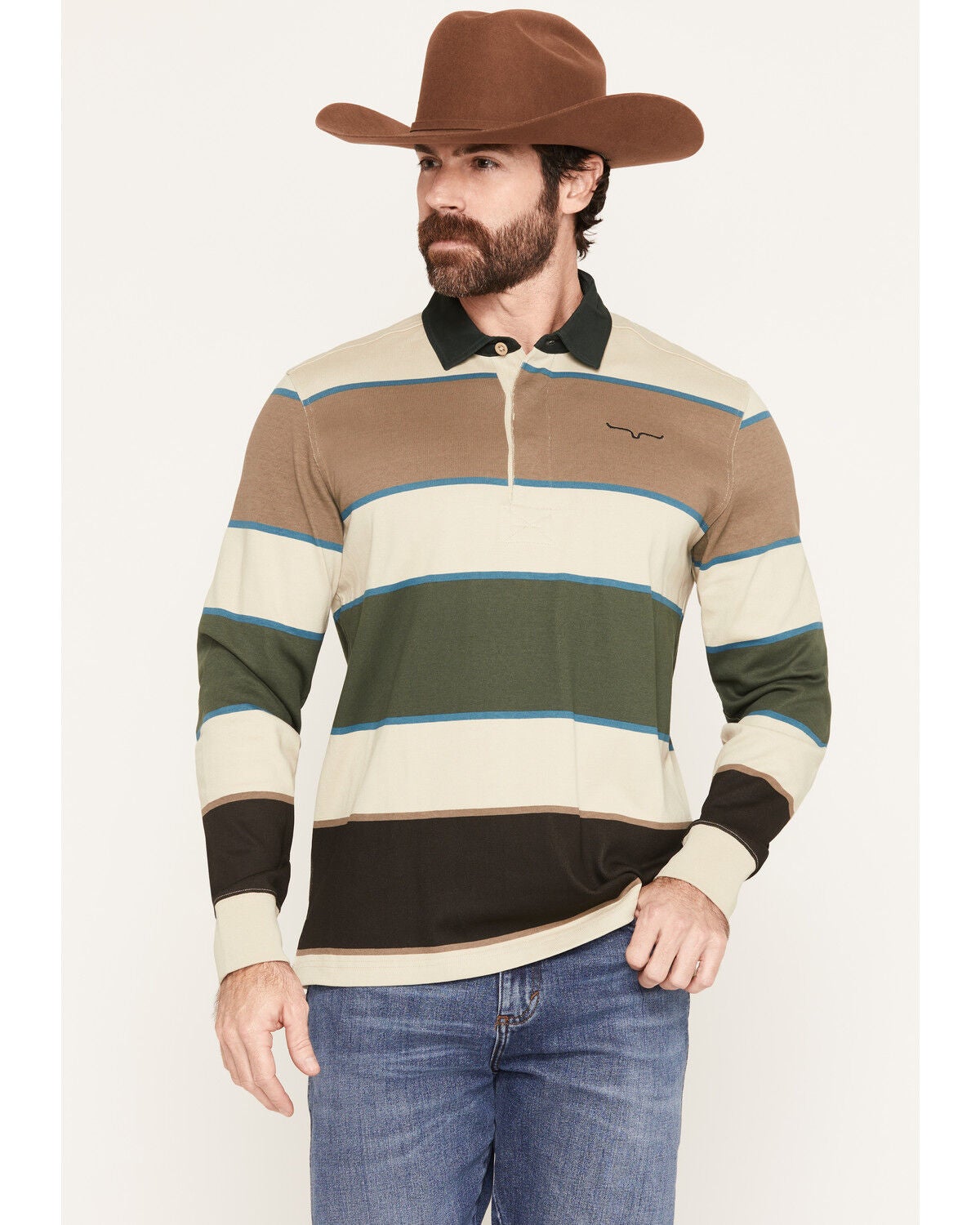 Kimes Ranch Men's York Striped Long Sleeve Polo Shirt, Green, hi-res