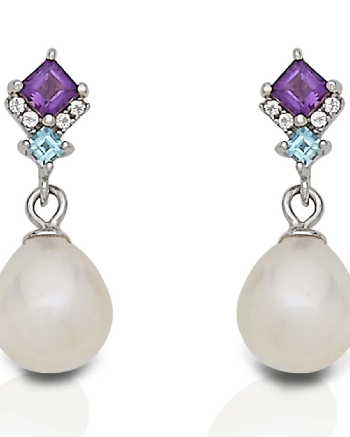 Image #1 - Kelly Herd Women's Amethyst & Topaz Teardrop Pearl Earrings, Purple, hi-res