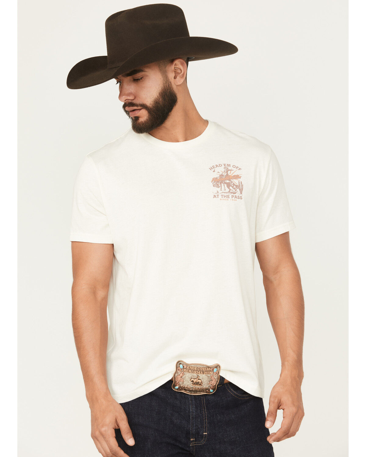 Image #2 - Panhandle Slim Men's Head 'Em Off Short Sleeve Graphic T-Shirt, Natural, hi-res