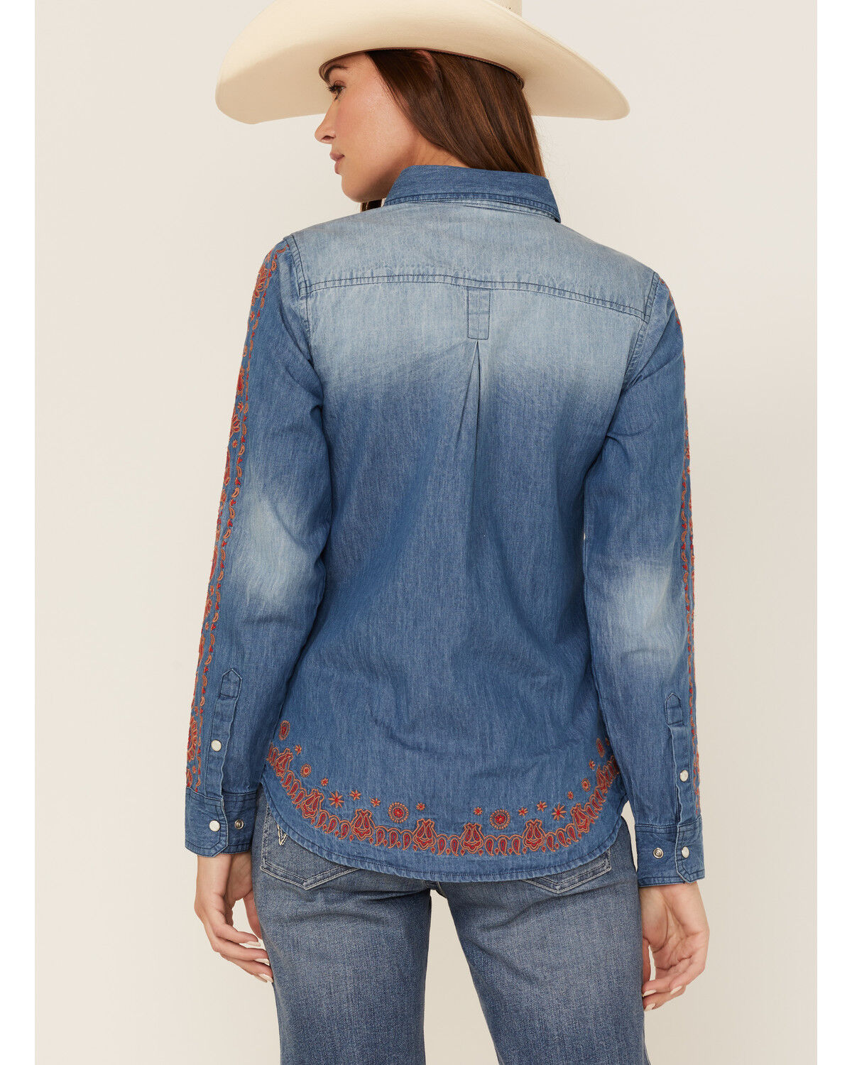 Image #4 - Tasha Polizzi Women's Embroidered Paisley Denim Long Sleeve Shirt, Blue, hi-res