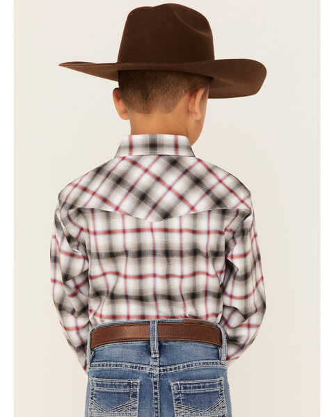 Image #4 - Roper Boys' Amarillo Plaid Print Long Sleeve Western Pearl Snap Shirt, Black, hi-res