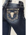 Image #2 - Miss Me Women's Dark Wash Mid Rise Floral Longhorn Pocket Bootcut Stretch Denim Jeans, Dark Wash, hi-res