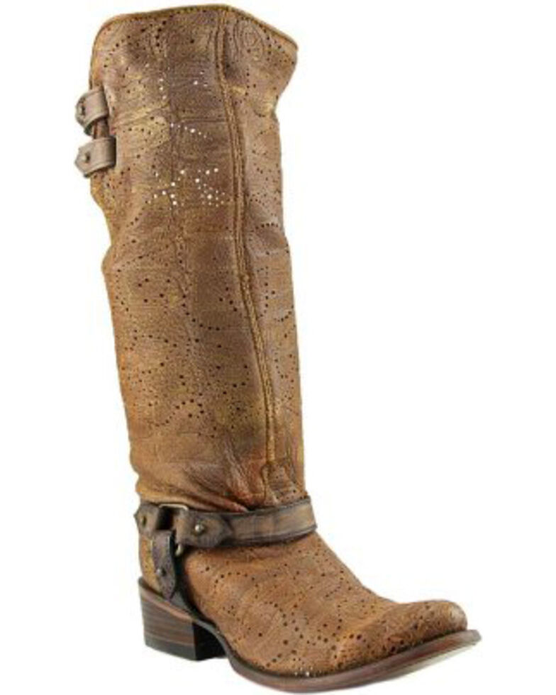 Corral Women's Slouch Harness & Top Strap Cowgirl Boots - Medium Toe , Cognac, hi-res