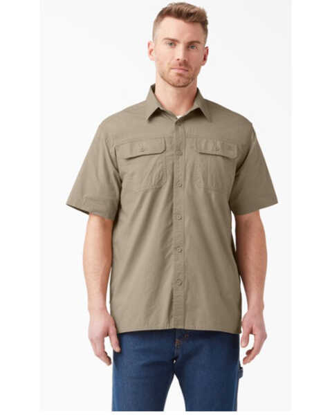 Image #1 - Dickies Men's Flex Short Sleeve Button Down Ripstop Work Shirt , Sand, hi-res