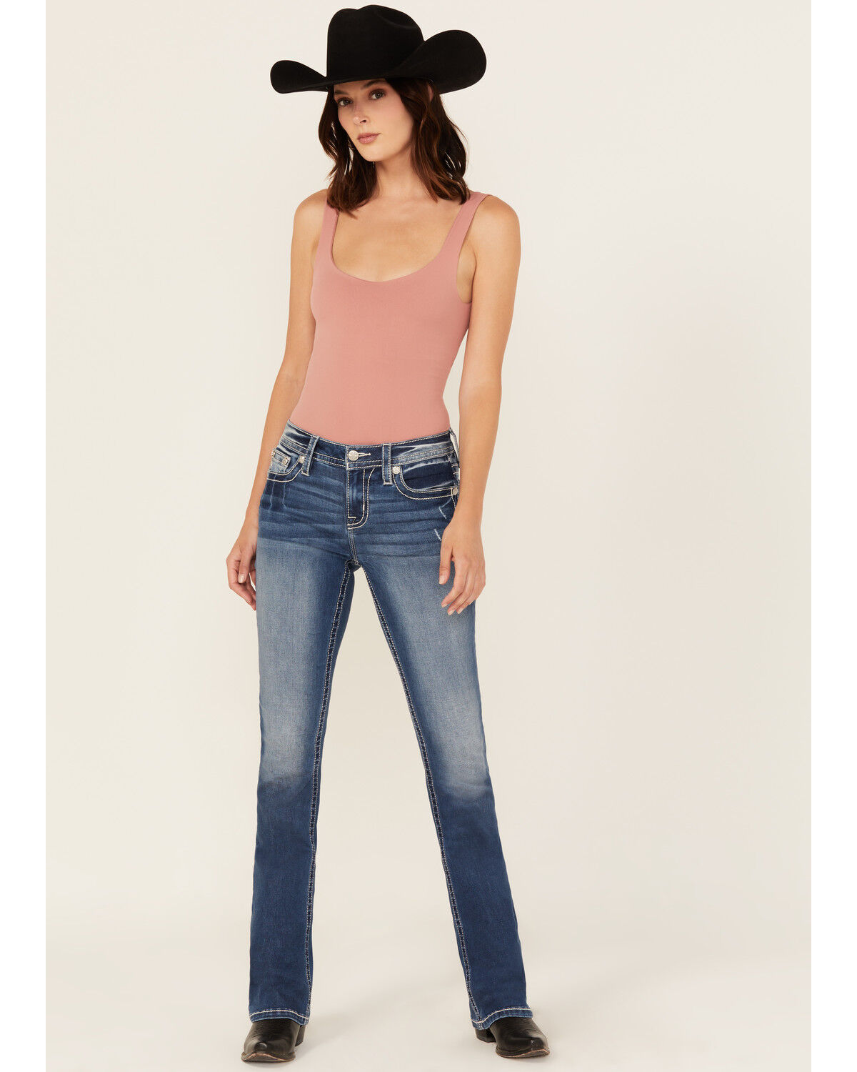 Image #3 - Miss Me Women's Medium Wash Mid Rise Steer Head Bootcut Stretch Denim Jeans, Medium Wash, hi-res