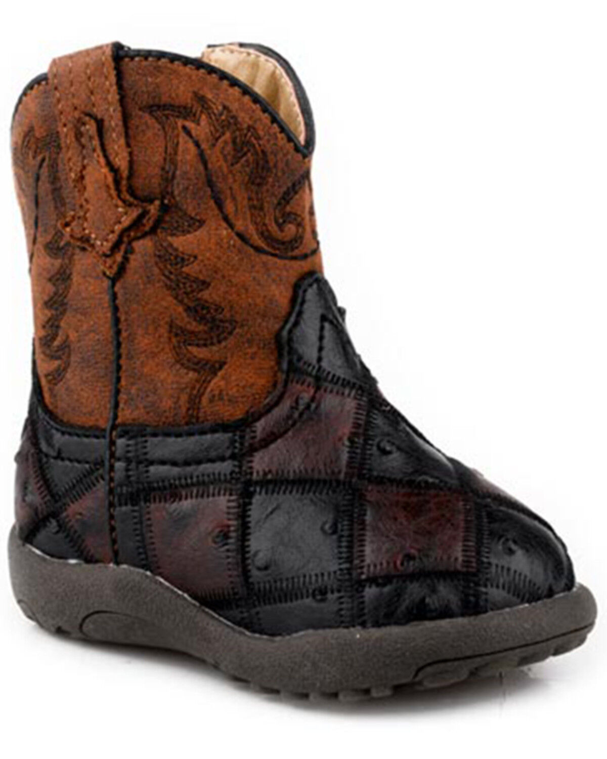 Image #1 - Roper Infant Boys' Cowbabies Bird Blocks Western Boots - Broad Square Toe, Brown, hi-res