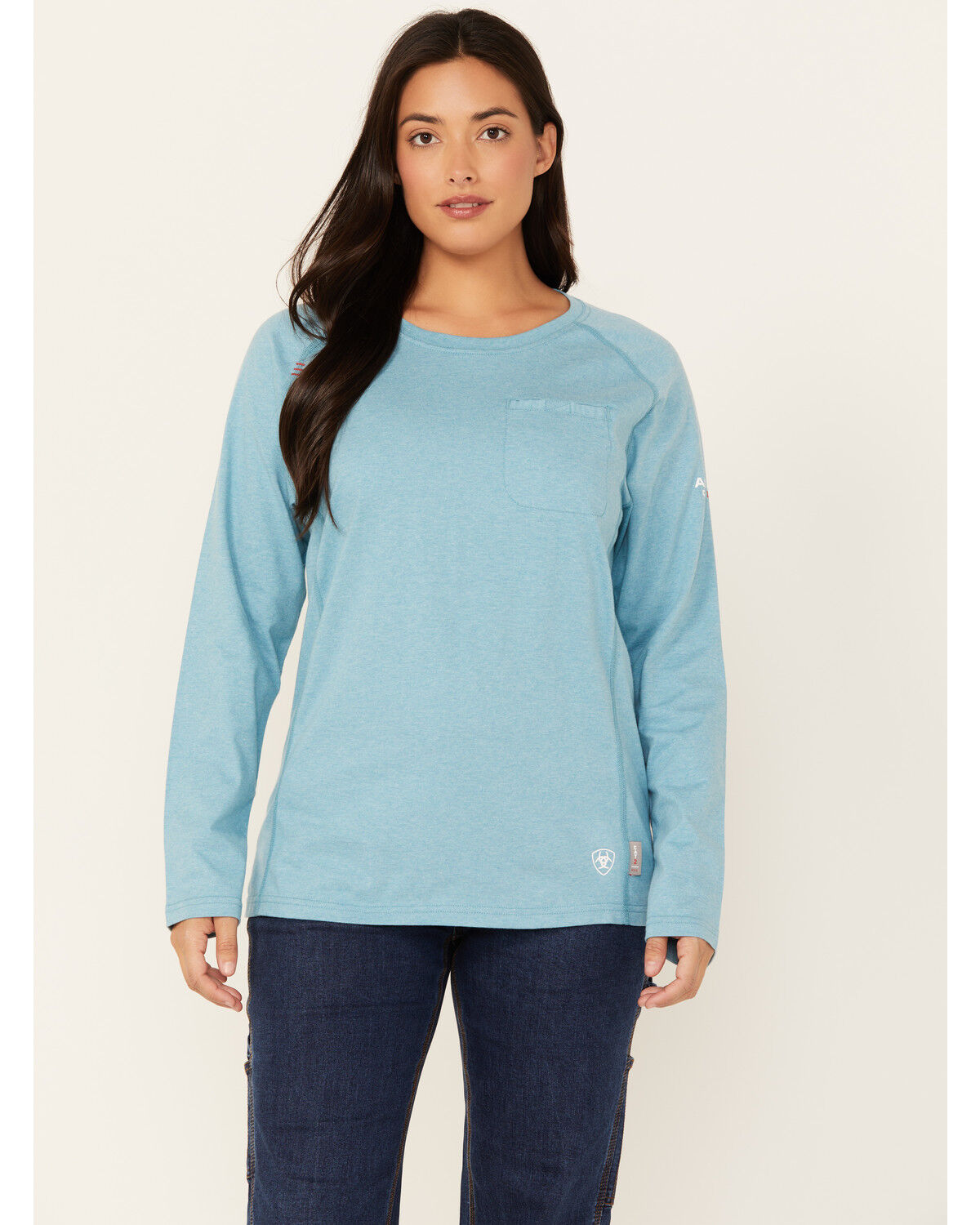 Image #1 - Ariat Women's FR Air Crew Long Sleeve Work Shirt, Blue, hi-res