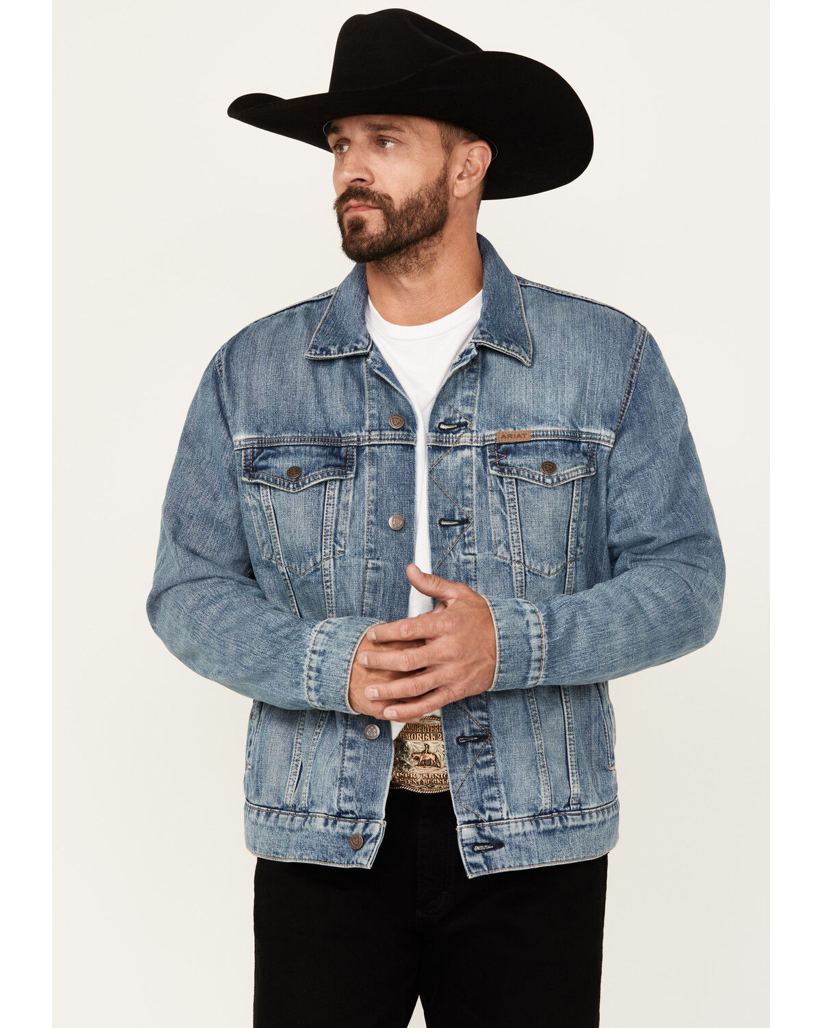 Image #1 - Ariat Men's Roby Denim Trucker Jacket, Medium Wash, hi-res