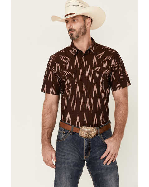 Cody James Men's Treaty Southwestern Print Short Sleeve Snap Western Shirt , Burgundy, hi-res