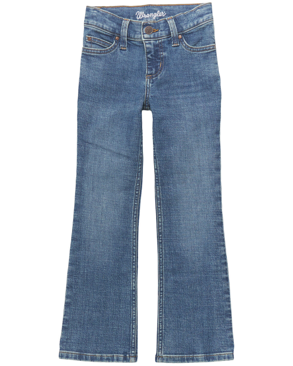 Image #2 - Wrangler Girls' Wendy Medium Wash Bootcut Stretch Denim Jeans, Blue, hi-res