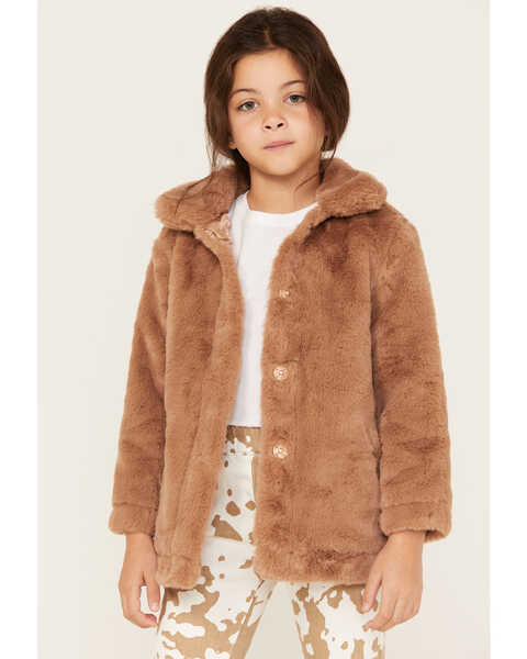 Urban Republic Little Girls' Faux Fur Long Coat , Cream, hi-res