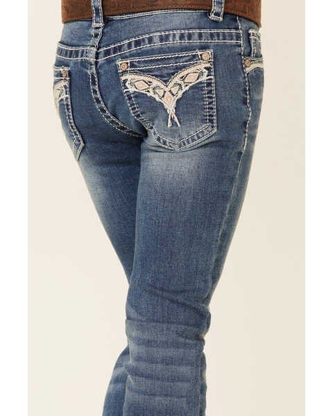 Image #3 - Shyanne Little Girls' Medium Wash Embroidered Scoop Pocket Bootcut Jeans , Blue, hi-res