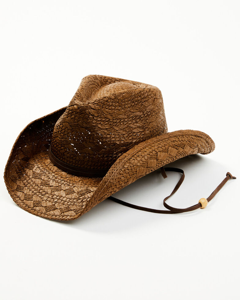 Peter Grimm Light Tan Terry Chin Cord Toyo Straw Western Hat , Tan, hi-res