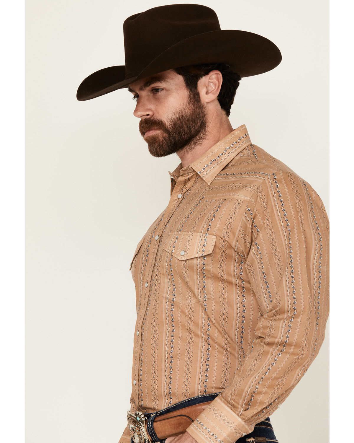 Image #2 - Roper Men's Floral Striped Print Long Sleeve Snap Western Shirt, Gold, hi-res