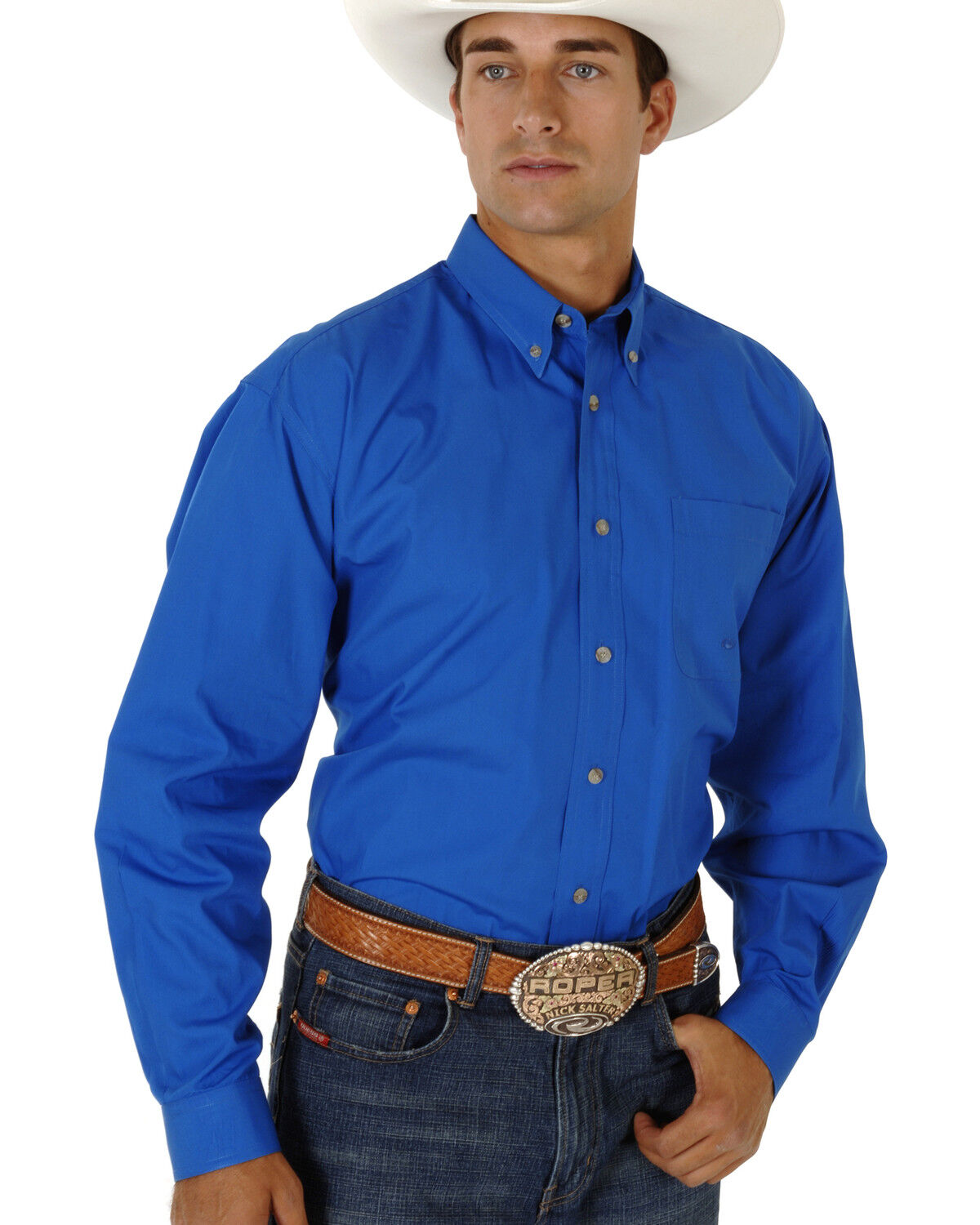 Image #1 - Roper Amarillo Collection Men's Shirt, Royal, hi-res