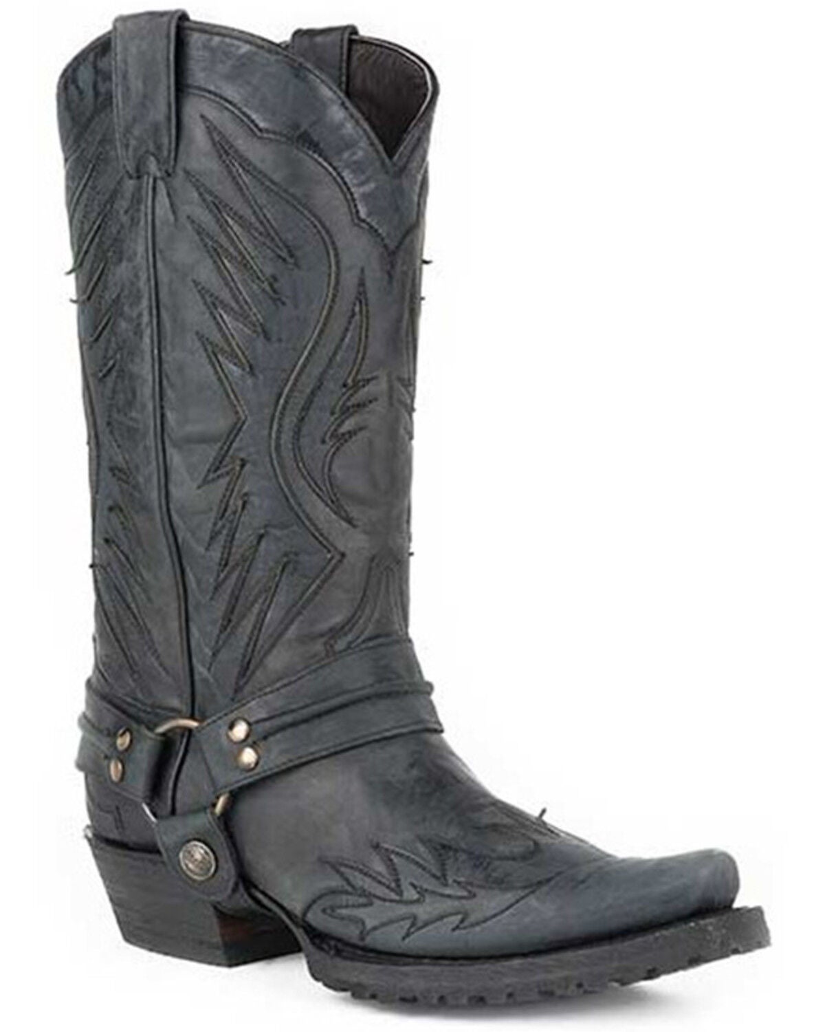 Image #1 - Stetson Men's Biker Outlaw Wing Tip Harness Moto Boots - Snip Toe, Black, hi-res