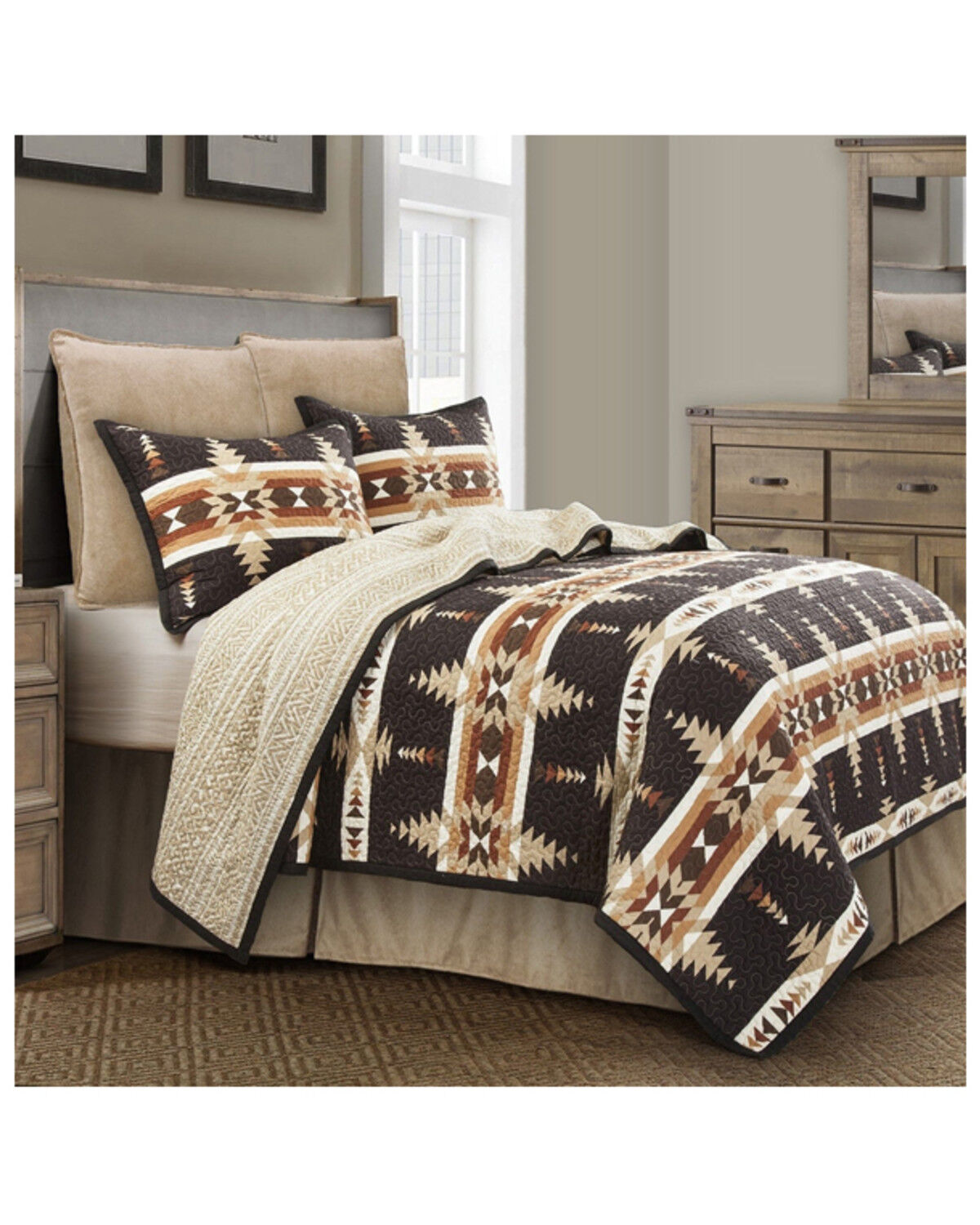 Image #1 - HiEnd Accents Yosemite Reversible 3-Piece Full/Queen Quilt Set, Brown, hi-res