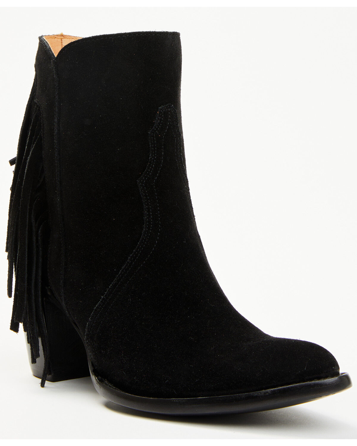 Image #1 - Lucchese Women's Maypop Fringe Side Zip-Up Booties - Round Toe, Black, hi-res