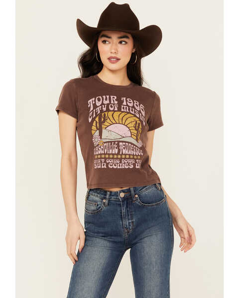 Cleo + Wolf Women's Auggie Short Sleeve Boxy Graphic Tee , Brown, hi-res