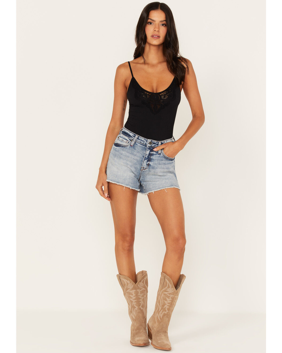 Image #1 - Idyllwind Women's Medium Wash Super High Risin' Raw Hem Shorts, Medium Wash, hi-res