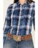 Image #3 - Wrangler Retro Women's Medium Wash Denim Plaid Print Long Sleeve Snap Western Shirt, Medium Wash, hi-res