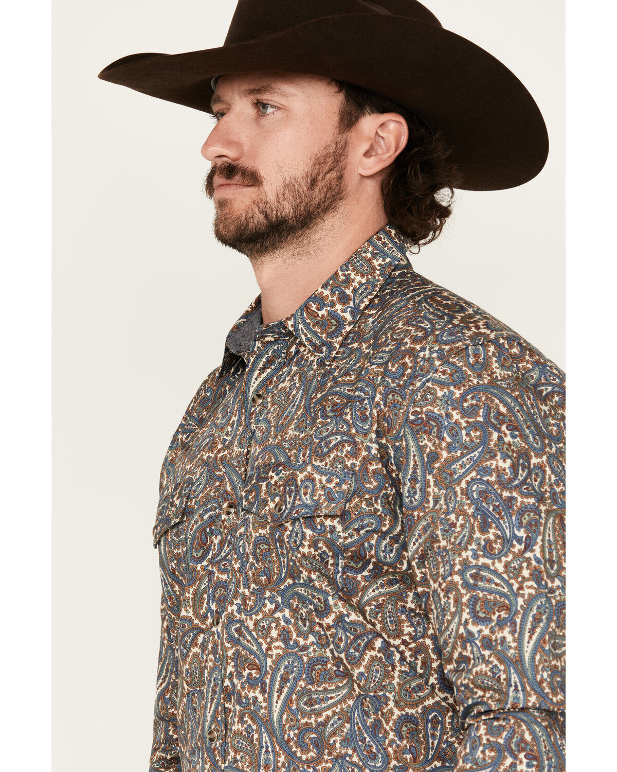 Image #2 - Cody James Men's Madera Paisley Print Long Sleeve Snap Western Shirt, Blue, hi-res