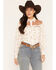Image #1 - Ely Walker Women's Boot Barn Exclusive Western Conversational Print Long Sleeve Pearl Snap Cropped Western Shirt, Ivory, hi-res