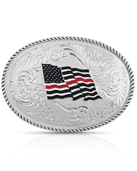 Image #1 - Montana Silversmiths Thin Red Line Flag Buckle, Silver, hi-res