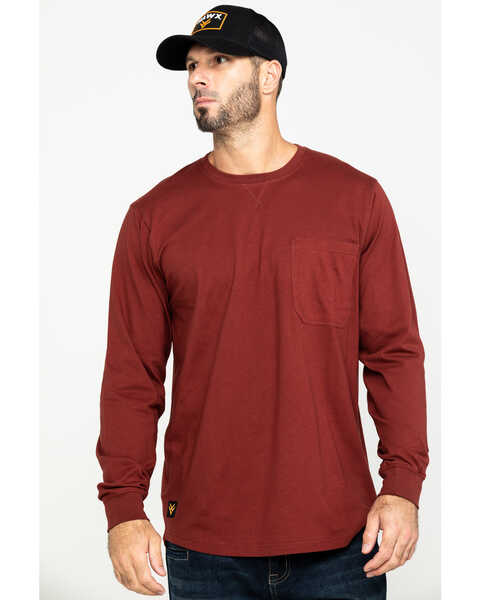 Image #1 - Hawx Men's Red Pocket Long Sleeve Work T-Shirt - Tall , Red, hi-res