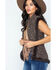 Cripple Creek Women's Crochet Knit Rabbit Fur Trim Vest, Chocolate, hi-res