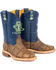 Tin Haul Boys' Barbed Wire All Beef Sole Western Boots - Square Toe, Brown, hi-res