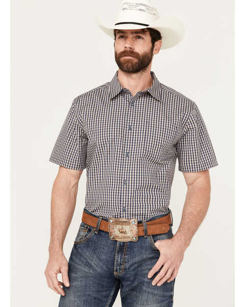 Gibson Men's Tempe Small Plaid Print Short Sleeve Button-Down Western Shirt, Navy, hi-res