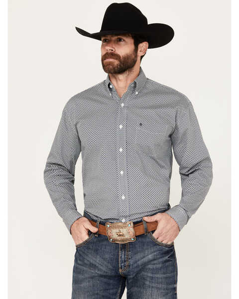 Stetson Men's Geo Print Long Sleeve Button Down Western Shirt, Sage, hi-res
