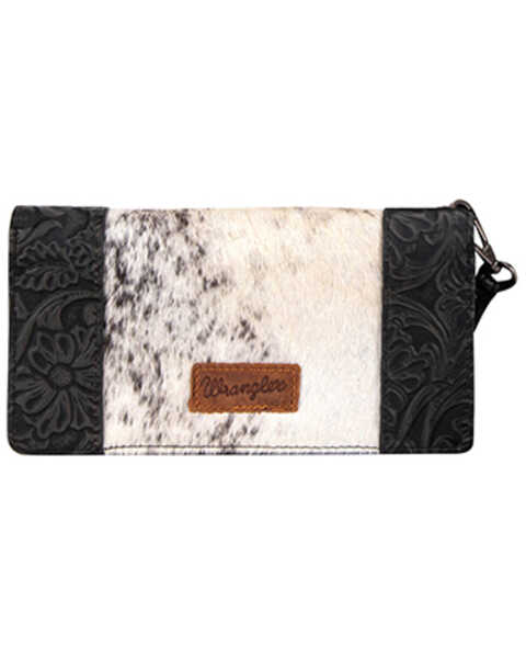 Wrangler Women's Tooled And Cowhide Leather Wallet , Black, hi-res