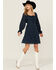 Image #1 - Shyanne Women's Floral Print Long Sleeve Button-Down Mini Dress, Navy, hi-res