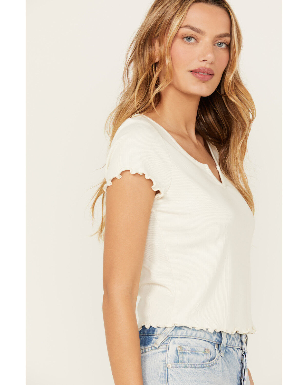 Image #3 - Cleo + Wolf Women's Ribbed Baby Tee, Cream, hi-res