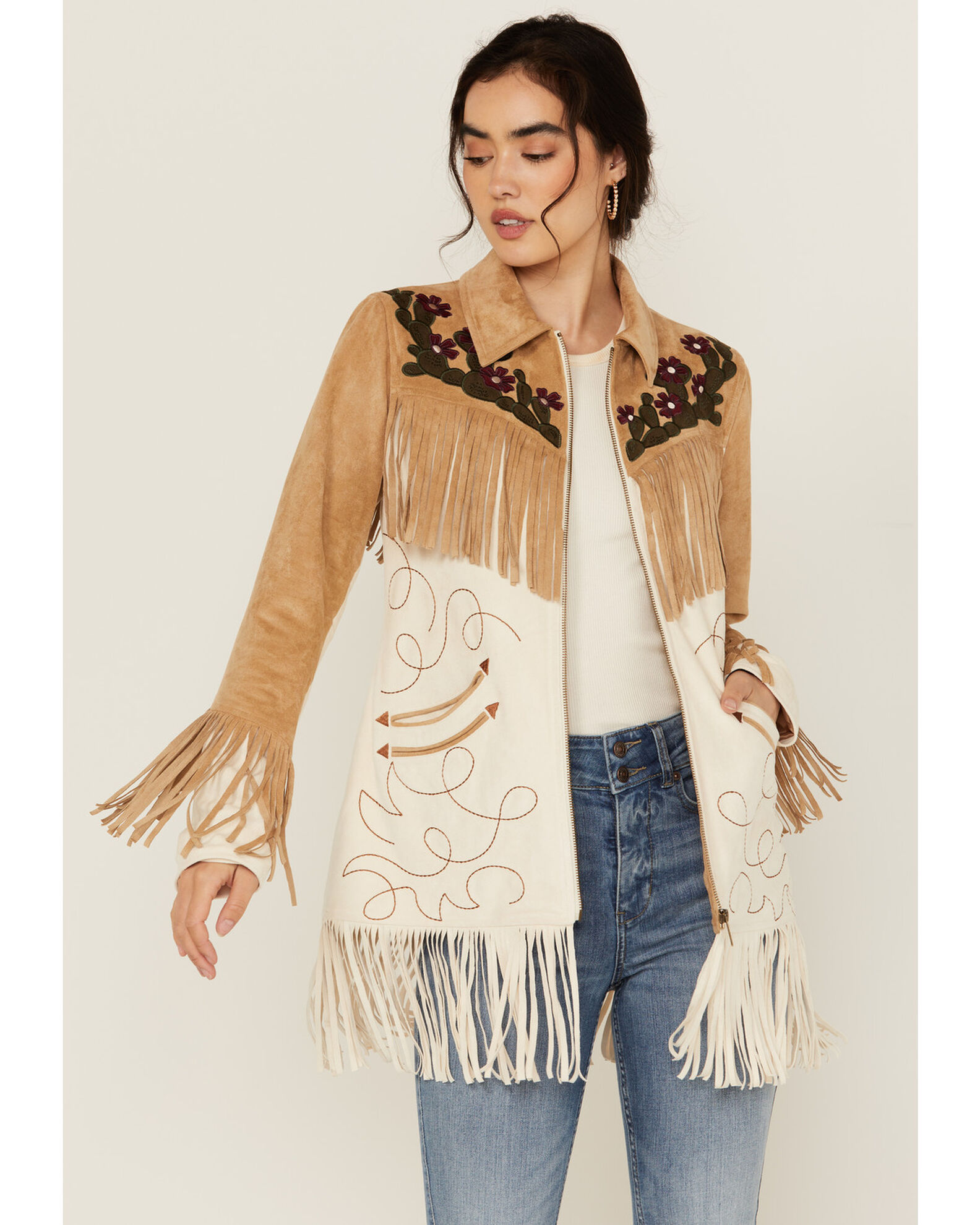 Faux suede fringe jacket shop