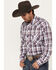 Image #2 - Roper Men's KC Plaid Print Long Sleeve Western Pearl Snap Shirt, Wine, hi-res
