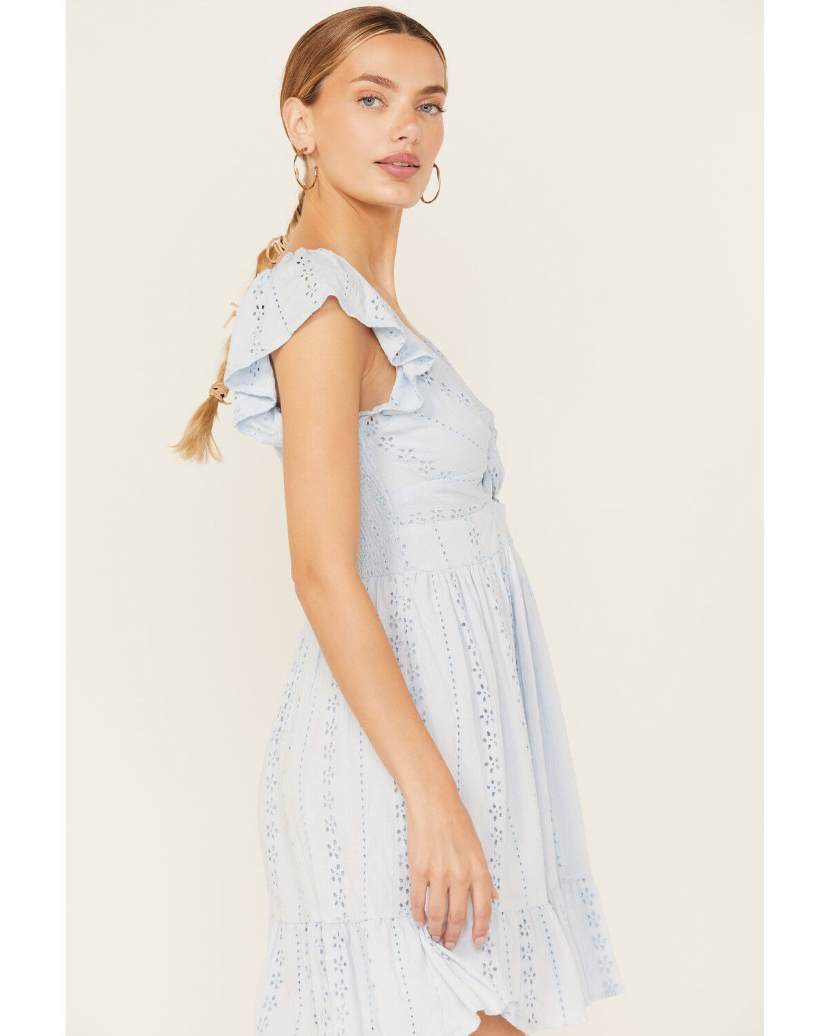 Image #2 - Angie Women's Eyelet Knot Front Mini Dress, Light Blue, hi-res