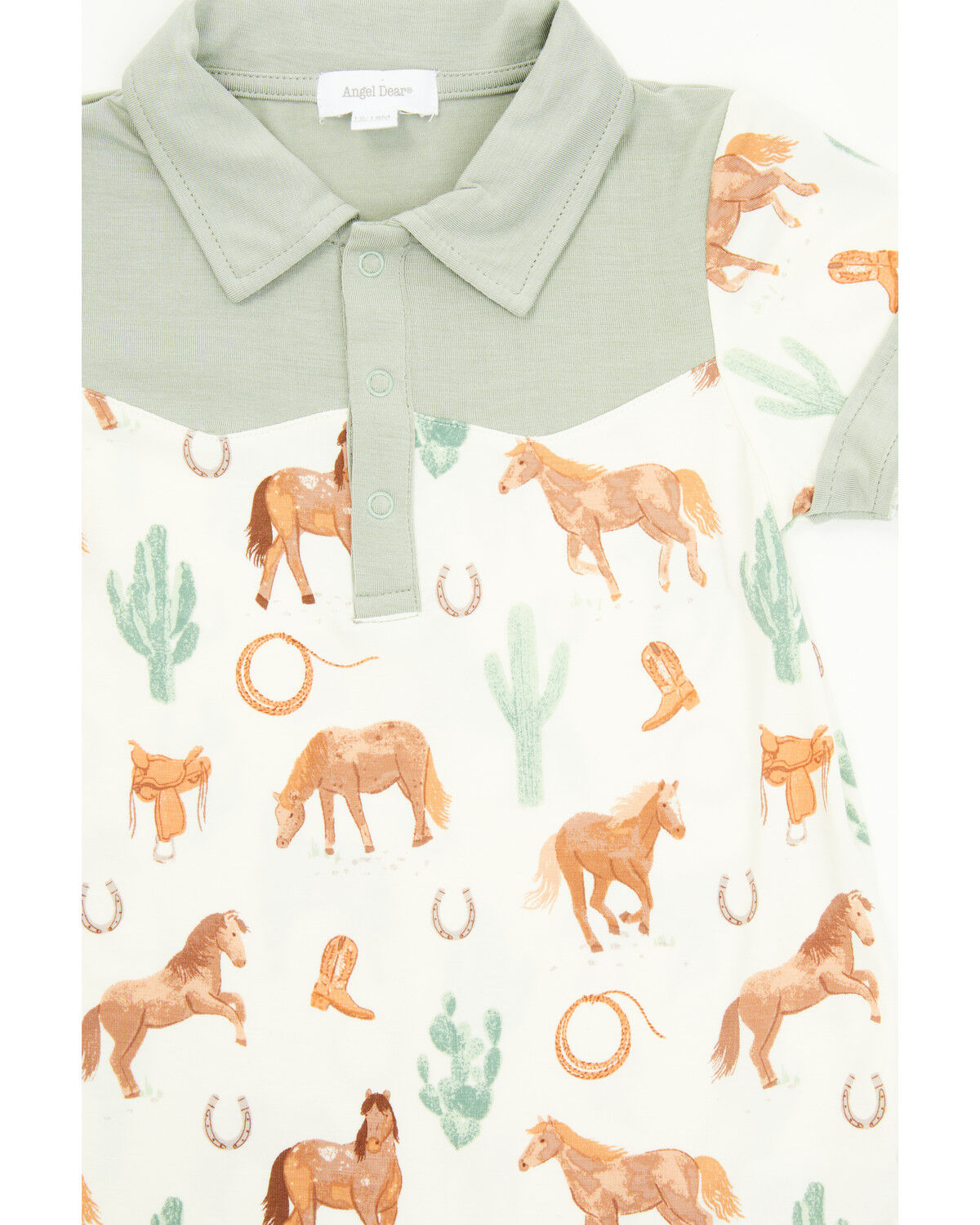 Image #2 - Angel Dear Infant Boys' Cowboy Polo Short Sleeve Onesie, Green, hi-res