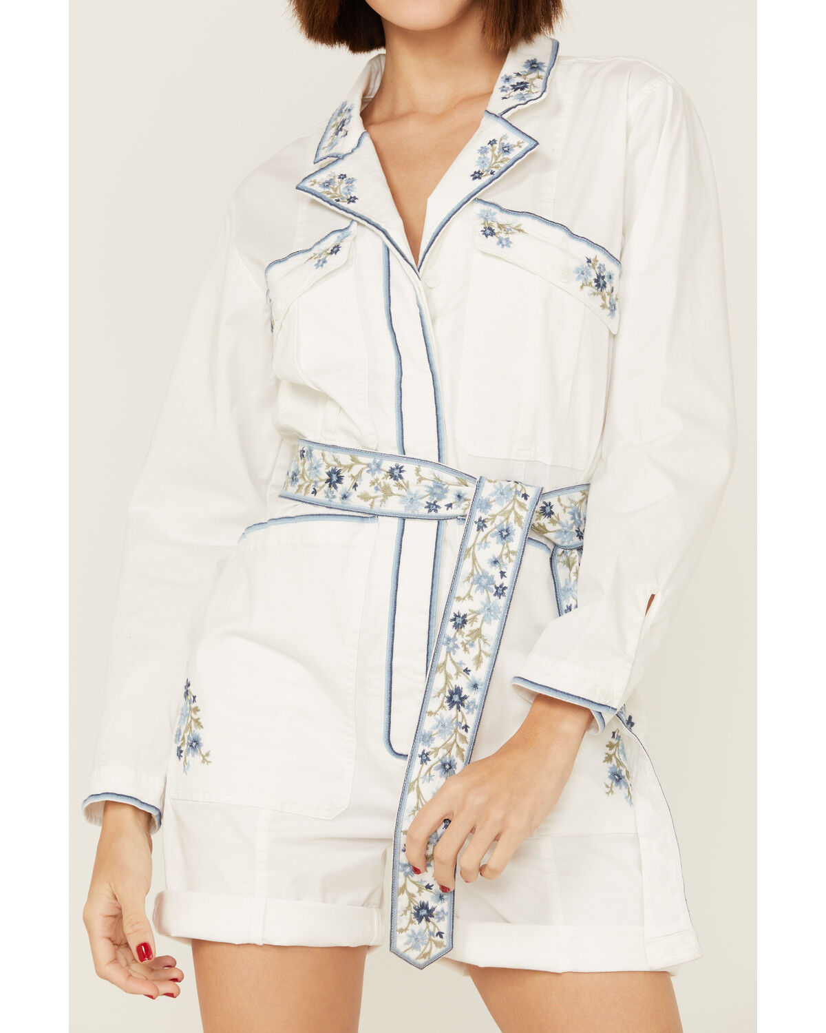 Image #2 - Driftwood Women's Embroidered Floral Shortall Romper, White, hi-res