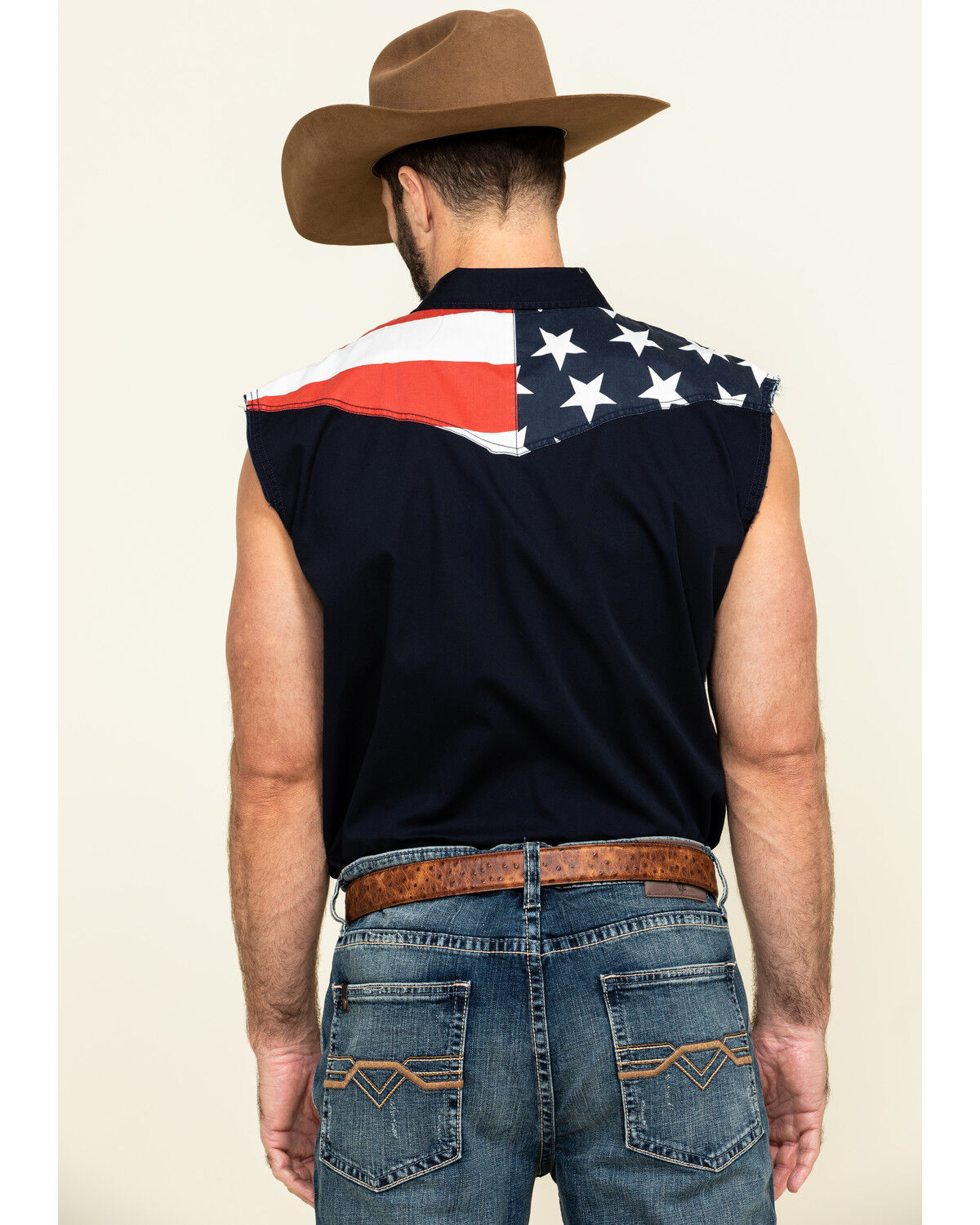 Image #2 - Cody James Men's American Flag Bubba Sleeveless Western Shirt, Red, hi-res