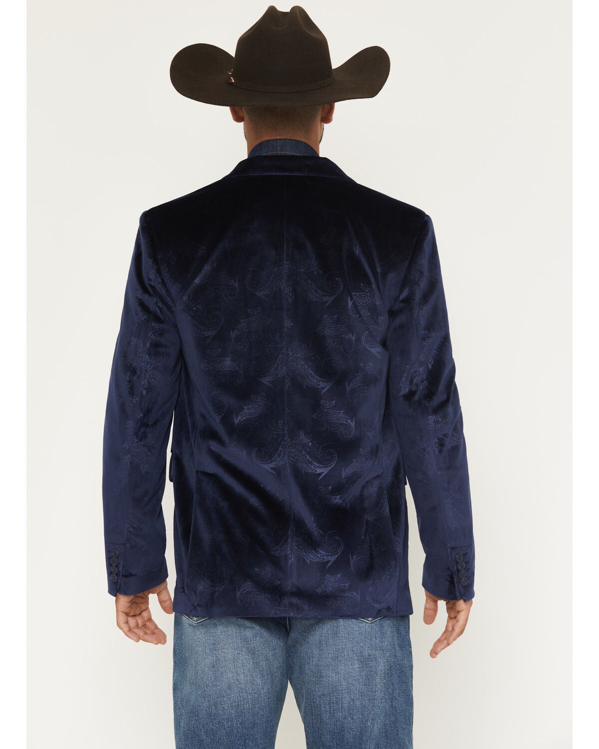 Image #4 - Rock & Roll Denim Men's Paisley Velvet Modern Fit Sportcoat, Navy, hi-res