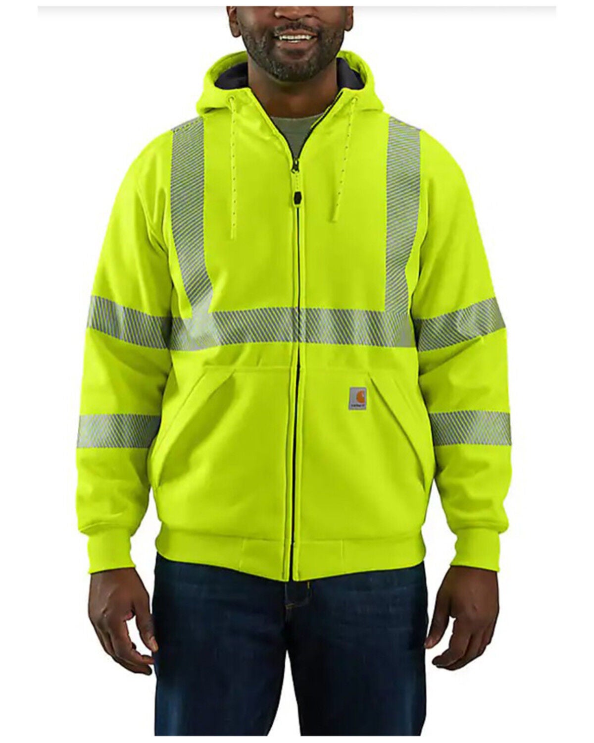 Carhartt Men's Hi-Vis Loose Fit Thermal Full-Zip Hooded Work Sweatshirt - Tall, Bright Green, hi-res