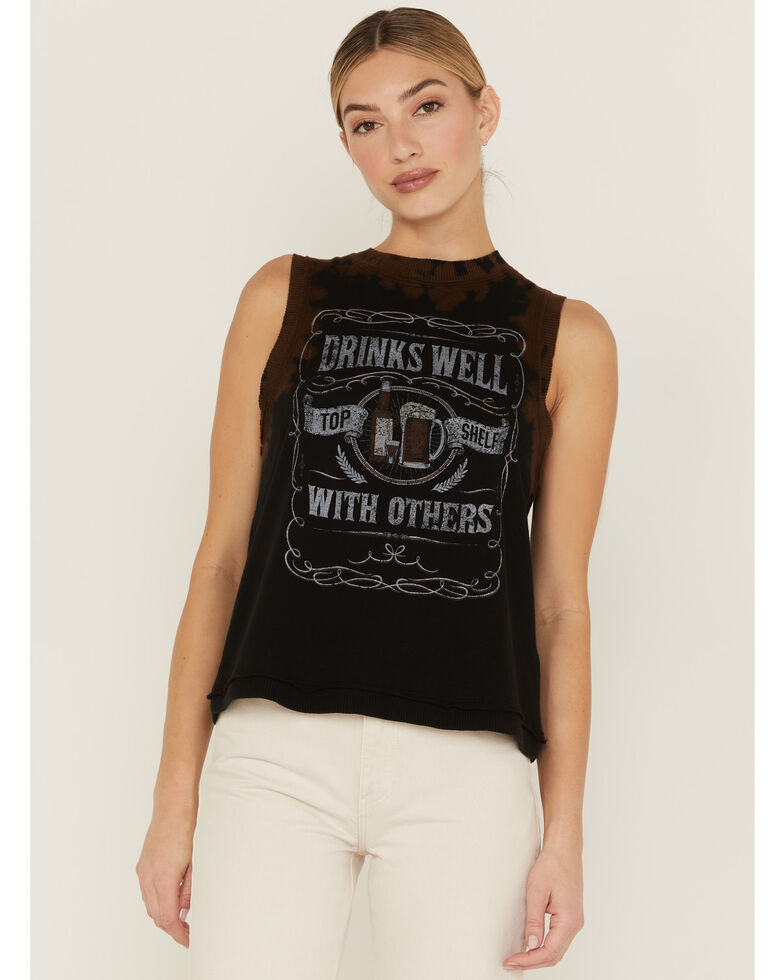 Cleo + Wolf Women's Drinks Well With Others Graphic Tie Dye Tank , Black, hi-res