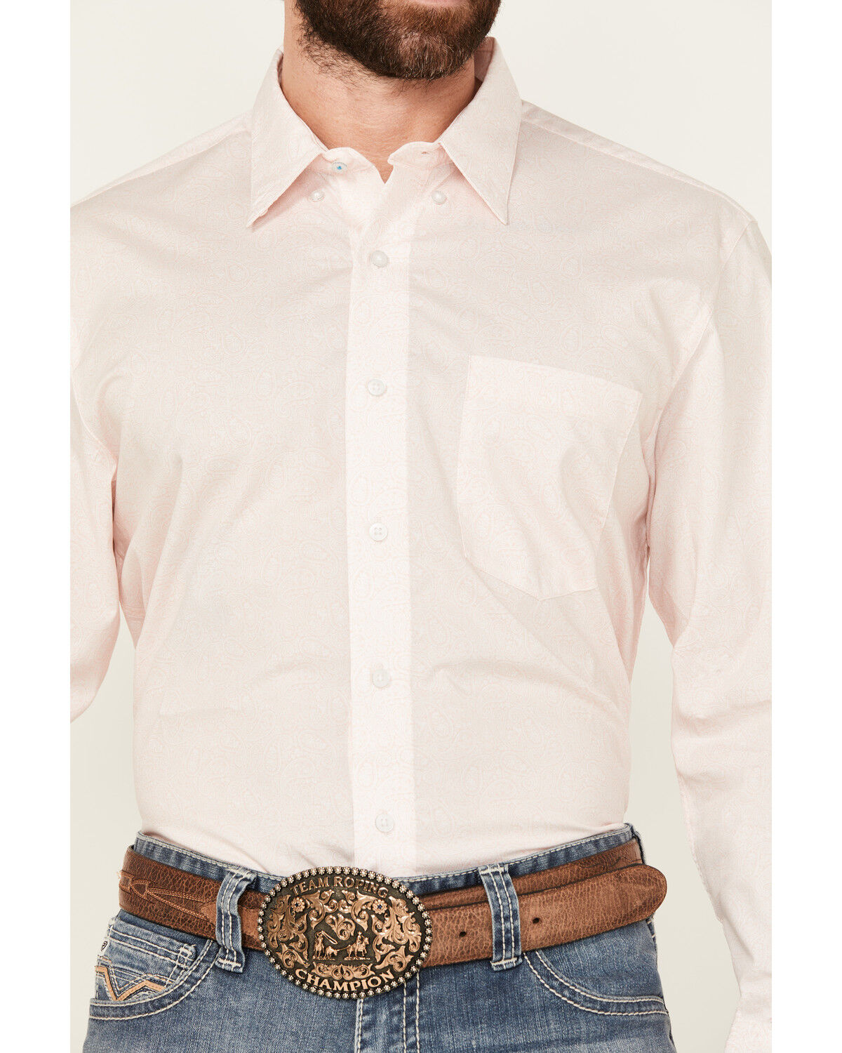 Image #3 - Wrangler X Cody Johnson Men's Paisley Print Long Sleeve Button-Down Western Shirt, Pink, hi-res