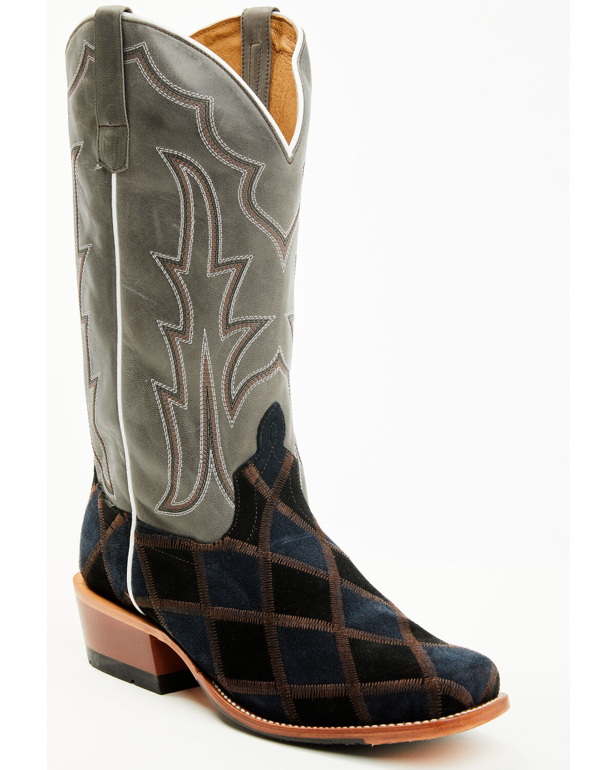Image #1 - Horse Power Men's Patchwork Suede Western Boots - Square Toe, Black, hi-res